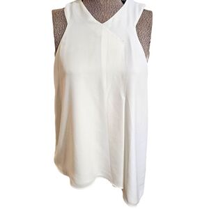 Antonio Melani Ivory Satin sleevless v neck blouse with Gold zipper size xs